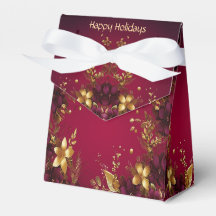 Burgundy Red Guld Flowers Helgdag Gift Box