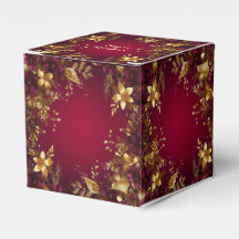 Burgundy Red Guld Flowers Helgdag Gift Box