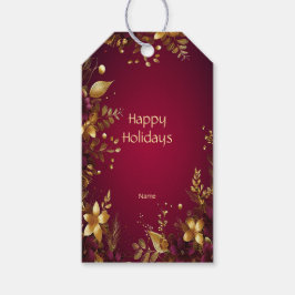 Burgundy Red Guld Flowers Helgdag Gift Märkre Presentetikett