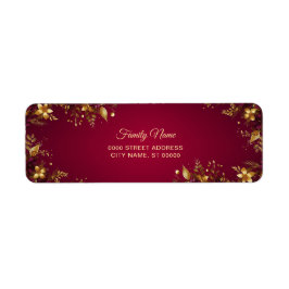 Burgundy Red Guld Flowers Returadress Returadress Etikett