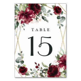 Burgundy Red  Guld Geometric Greenery Bröllop Bordsnummer