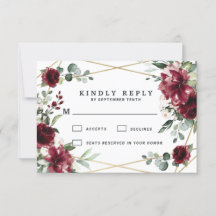 Burgundy Red Guld Geometric Greenery Bröllop