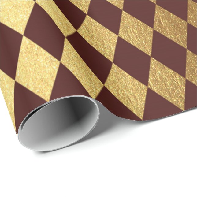 Burgundy Red Guld Geometry Chessboard Diamant Clip Presentpapper (Rullad Hörn)
