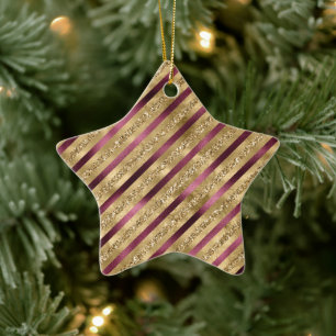 Burgundy Red Guld Glitter Rand Julgransprydnad Keramik