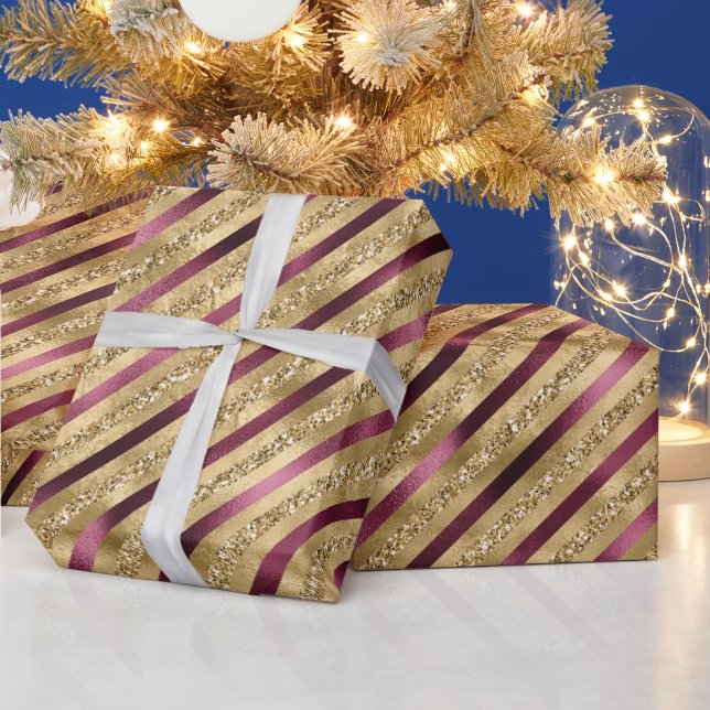 Burgundy Red Guld Glitter Rand Presentpapper (Helgdagar)