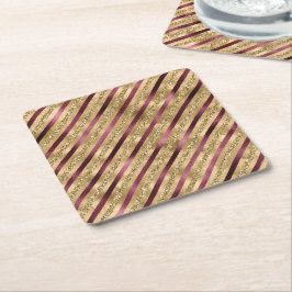Burgundy Red Guld Glitter Rand Underlägg Papper Kvadrat