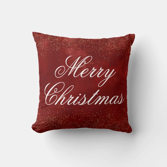 Burgundy Red Guld Glitter White God jul Kudde (Framsida)