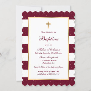 Burgundy Red Guld Kor Stripe Girl Baptism Inbjudningar