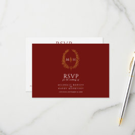 Burgundy Red guld monogram måltid, alternativ bröl OSA Kort