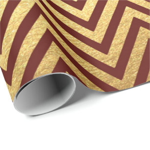 Burgundy Red Guld Rand Linjer Zig Zag Chevron Presentpapper