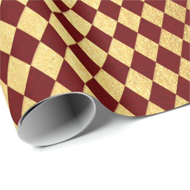 Burgundy Red Guld Royal Chessboard Diamant Clip Presentpapper (Rullad Hörn)