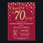Burgundy Red Guld Surprise 70th Birthday Diamond Inbjudningar<br><div class="desc">Överraskad 70:e födelsedagsinbjudan med Burgundy Red och Guld Glitter Diamond Background. Konfetti Guld. Vuxen födelsedag. Manliga Manar eller Kvinnor födelsedag.
Om du vill göra ytterligare anpassningar klickar du på knappen Anpassa och användor verktygen som är utformat för att ändra mallen.</div>