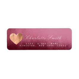 Burgundy Red Heart Rosa Guld Returetiketter Returadress Etikett