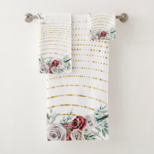 Burgundy Red Ivory Blommigt Guld Coral Bröllop