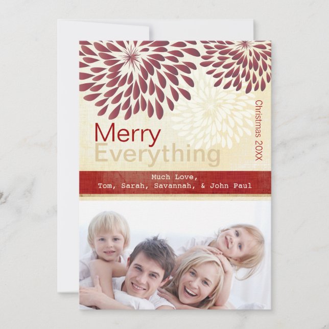 Burgundy Red Ivory Merry All Photo Card Julkort (Framsida)
