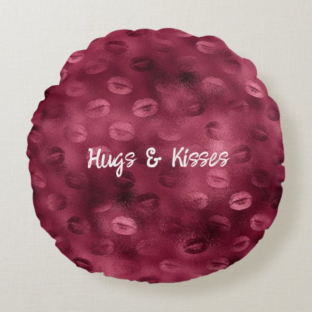 Burgundy Red Kisses Läppar Rund Kudde (Framsidan)