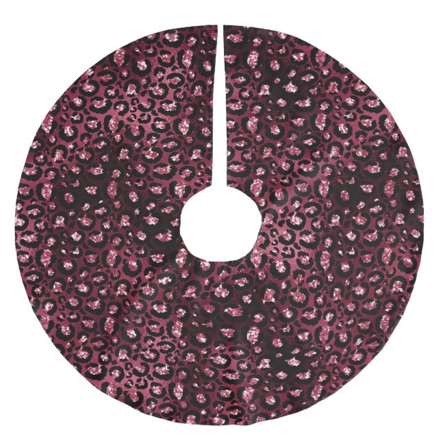 Burgundy Red Leopard Animal Glitter jul Julgransmatta Borstad Polyester (Framsidan)