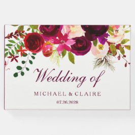 Burgundy Red Lila Blommigt Boho Bröllop Guest Bok