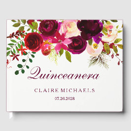 Burgundy Red Lila Blommigt Boho Quinceanera Gästböcker