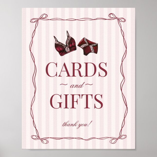 Burgundy Red Lingerie Bachelorette Cards & Gifts Poster (Framsidan)