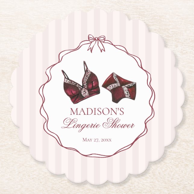 Burgundy Red Lingerie Shower Lace Bachelorette Underlägg Papper (Framsida)