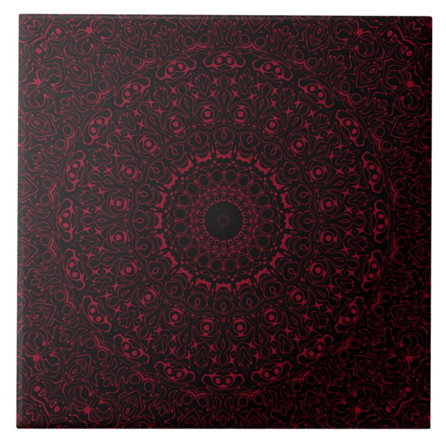 Burgundy Red Mandala med orange symmetri Kakelplatta (Framsidan)