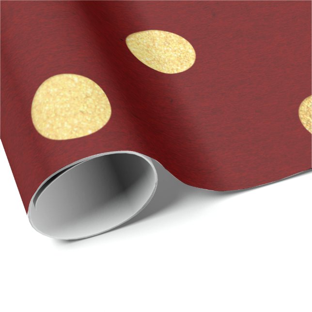 Burgundy Red Maroon Golden Big Polka dots Presentpapper (Rullad Hörn)