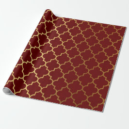 Burgundy Red Maroon Golden Quatrefoil Art Deco Presentpapper