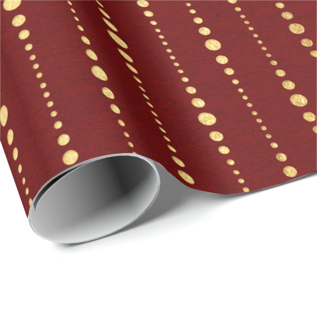 Burgundy Red Maroon Golden Rand dumpar punkter Presentpapper (Rullad Hörn)