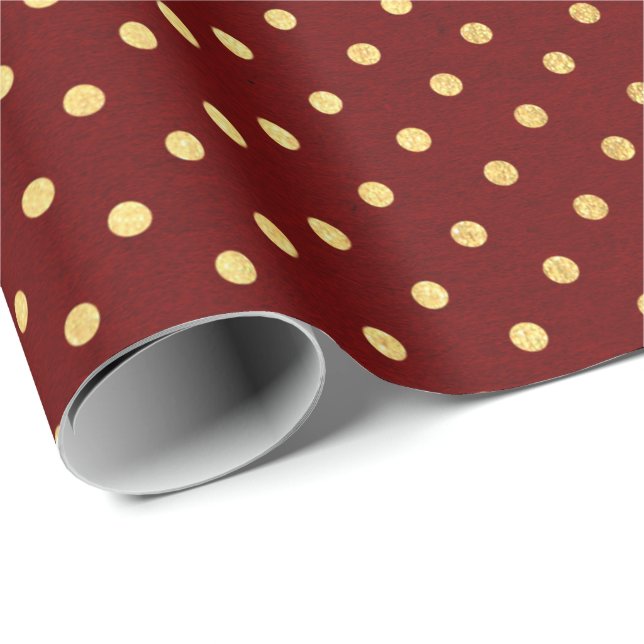 Burgundy Red Maroon Golden Small Polka dots Presentpapper (Rullad Hörn)