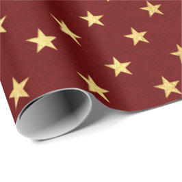 Burgundy Red Maroon Guld Stars Helgdagar Presentpapper