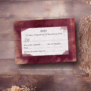 Burgundy Red Marsala Boho Rustic Vineyard Bröllop OSA Kort