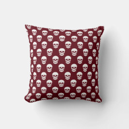 Burgundy Red med vit Skull Mönster Halloween Kudde