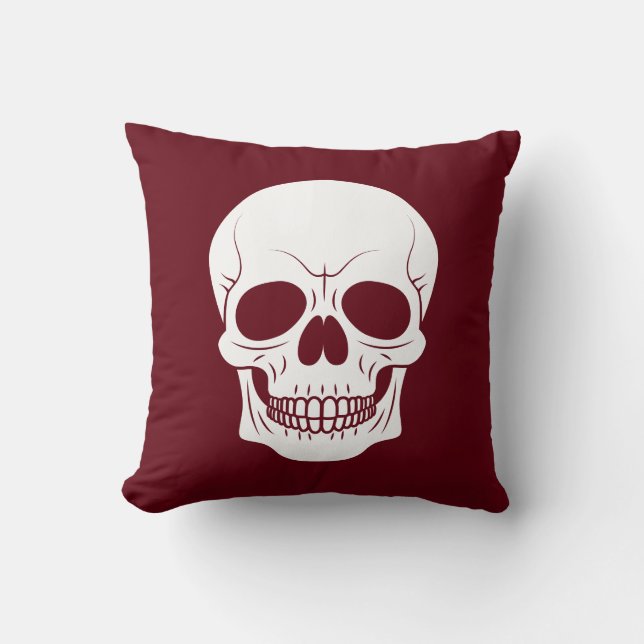 Burgundy Red med vit skullsmak Halloween Kudde (Framsida)
