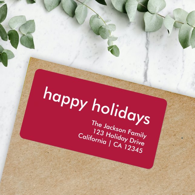 Burgundy Red Minimalist | Juldagen Returadress Adressetikett (Add minimalist style with this modern scandi holiday return label)
