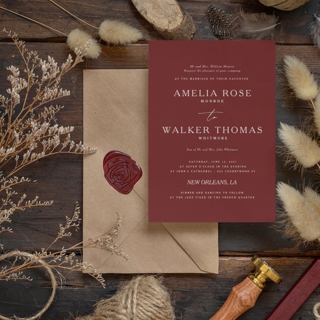 Burgundy Red Minimalist Wedding-inbjudan Inbjudningar (Skapare uppladdad)