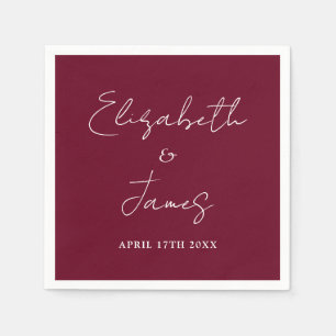 Burgundy Red Modern Minimalist Script Bröllop Pappersservett