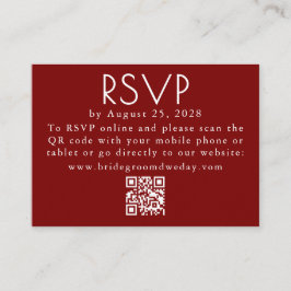 Burgundy Red Modern Minimalist Wedding QR RSVP Tilläggskort