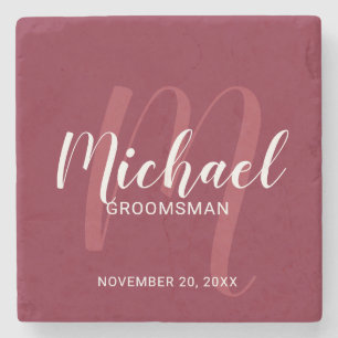 Burgundy Red Modern Script Personlig Marskalkars Stenunderlägg