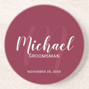 Burgundy Red Modern Script Personlig Marskalkars Underlägg