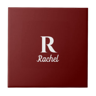 Burgundy Red Monogram Initial Namn Anpassningsbar Kakelplatta