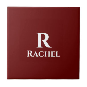 Burgundy Red Monogram Initial Namn Anpassningsbar Kakelplatta