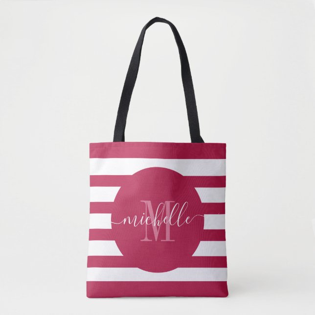 Burgundy Red Monogram Script Elegant Modern Rand Tygkasse (Framsida)