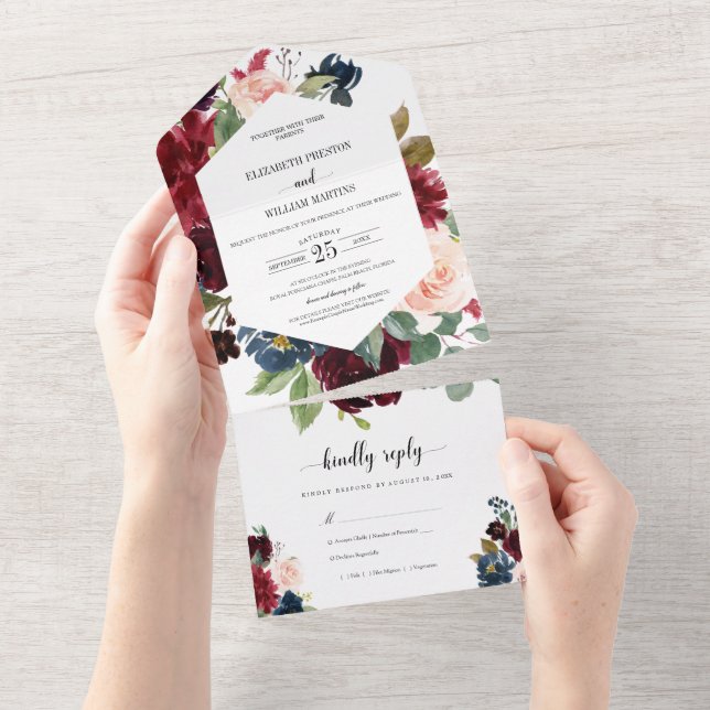 Burgundy Red Navy Blommigt Bröllop med OSA (Tearaway)