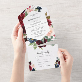 Burgundy Red Navy Blommigt Bröllop med OSA
