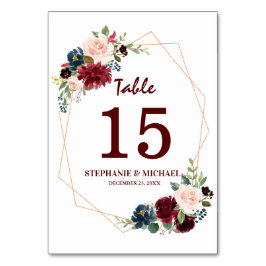 Burgundy Red Navy Blommigt Geometric Bordsnummer