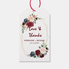 Burgundy Red Navy Blommigt Geometric gift märkre Presentetikett
