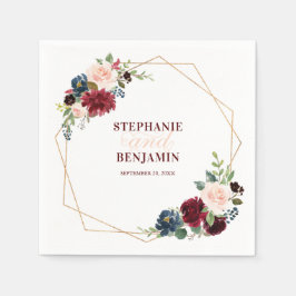 Burgundy Red Navy Blommigt Geometric Pappersservet Pappersservett