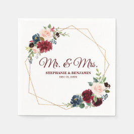 Burgundy Red Navy Blommigt Geometric Pappersservet Pappersservett