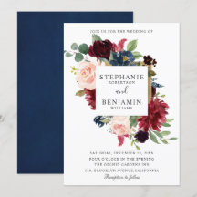 Burgundy Red Navy Blommigt Rustic Boho Bröllop
